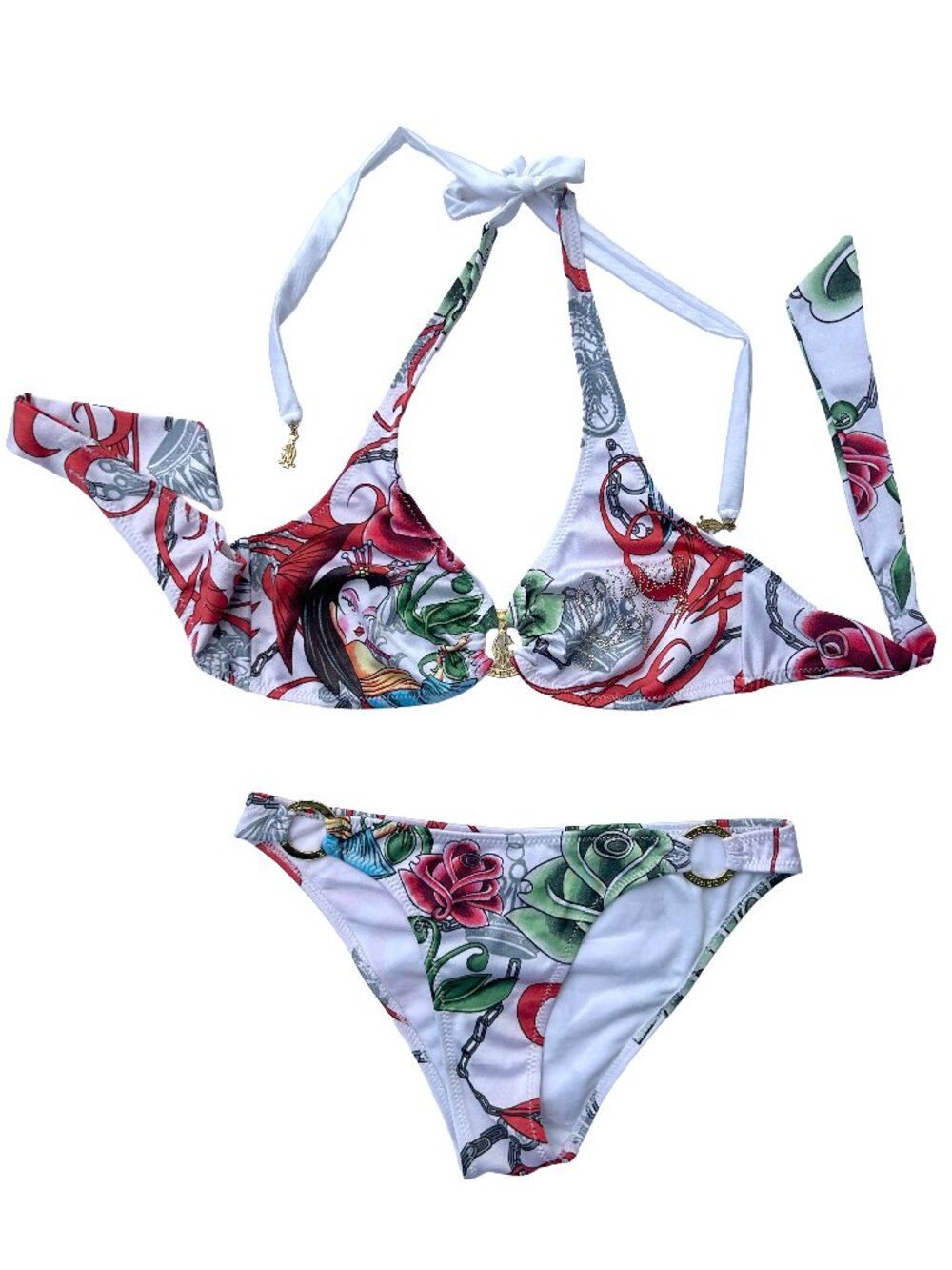 Christian Audigier Y2K rhinestone tattoo bikini set β Made in USA β Size M